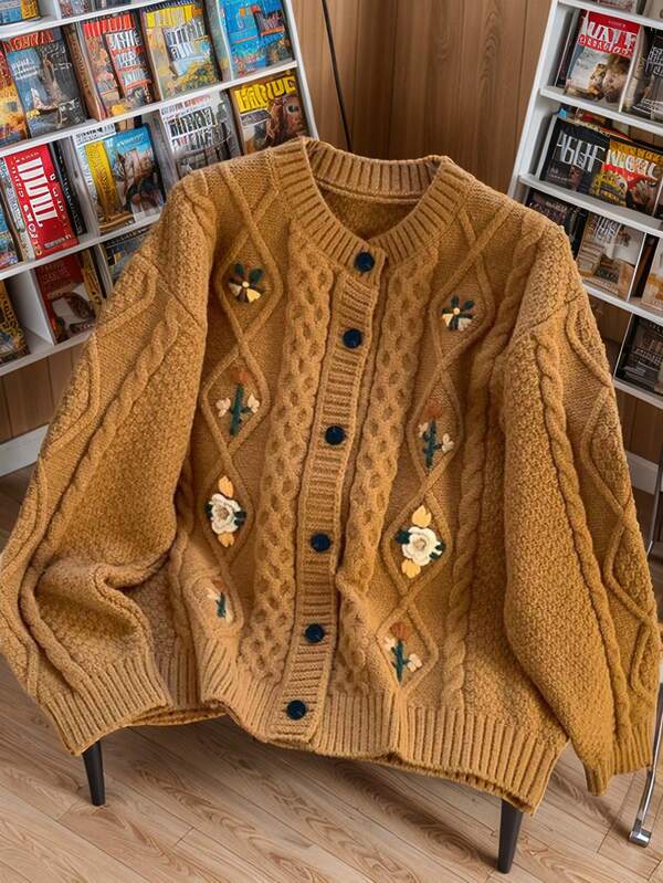 JIANHU เสื้อสเวตเตอร์ถักลายดอกไม้ปักลาย, เสื้อสวมหัววินเทจนุ่มสบายสำหรับชุดฤดูใบไม้ร่วง/ฤดูหนาว, เหมาะสำหรับวันขอบคุณพระเจ้า, คริสต์มาส และการเฉลิมฉลองปีใหม่