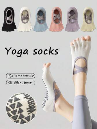 1/3/6 Pairs Women's Multi-Color Professional Five-Toe Yoga Socks, Open Toe Non-Slip Silicone Boat Socks, Suitable For Pilates, Yoga, Indoor Floor Use, Suitable For Autumn/Winter, Spring/Summer Sportswear