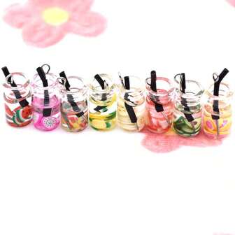 8pcs/Pack Fruit Bubble Tea Straw Cup Pendant DIY Earrings Necklace Keychain Jewelry Accessories