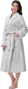 Yurhap Premium Robes For Women - Super Soft Cozy Fleece Womens Robe Plush Long Bathrobe - Light Grey - View 6