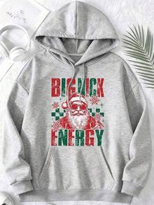 Christmas Winter Black Hoodie With Big Nick Energy Santa Claus Print - Christmas Holiday Sweatshirt For Women, Festive Xmas Fit, Ugly Sweater Style, Perfect For Winter Parties And Holiday CelebrationsLoose And Comfortablechristmas Gifts - 灰色 - 查看 2