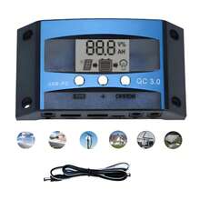 Controlador de carga solar MPPT de 30 A con pantalla LCD, doble USB, múltiples modos de control de carga, controlador solar MPPT de 12 V y 24 V, pantalla LCD autoadaptativa, regulador universal para paneles solares de 30 A, múltiples protecciones y alta estabilidad. - Negro - Ver 12