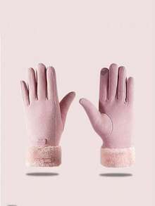 1Pair Adorable Student Warm Gloves For Women, Responsive Touchscreen Thickened Windproof – Fall & Winter Essential For Riding & Daily Use - Hồng - Xem 9