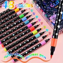 24/48pcs Colorful Glitter Pens, Drawing & Graffiti Pens, Thick & Soft Tip, Fade-Resistant, Pearlescent Glitter Pens, Single Soft Brush Tip, Watercolor Pens, Suitable For Art Students, School Supplies, Learning Tools, Outdoor Sketching, Teaching Rewards, Party Gifts, Perfect Gifts For Family And Friends For Christmas, Halloween, Thanksgiving And Back To School - Multicolor - View 3