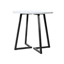 Round Dining Table (1 Piece), Kitchen Table, Unique Metal Frame, Dining Table With Modern Marble Pattern, Suitable For Dining Room, Living Room, White/Black - White - View 4