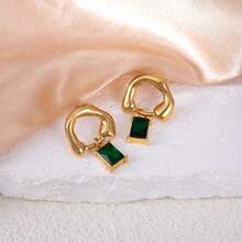 1pair Stainless Steel 18k Plated Pearl & Cubic Zirconia Earrings Suitable For Work, Party, Date - Pearl Ear-rings - View 8