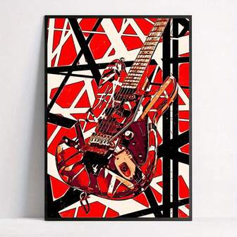1pc Unframed Canvas Poster, Modern Art, Music Red Guitar Rock Print, Ideal Gift For Bedroom Living Room Corridor, Wall Art, Wall Decor, Winter Decor, Room Decoration