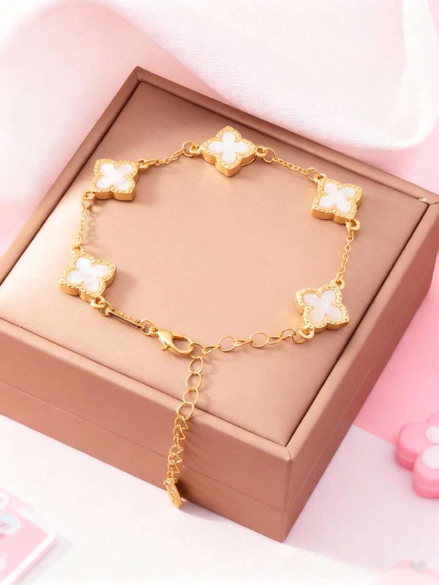 1pc Clover & Flower Pendant Delicate Luxury Hand Jewelry (Excluding Gift Box) - White - View 1
