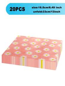 10pcs Daisy Birthday Party Tableware Set, Pink Daisy Flower Supplies Including Daisy Plate And Napkin Cup Retro Theme Hippie Girl Birthday Baby Shower Wedding Supplies - Multicolor - View 8