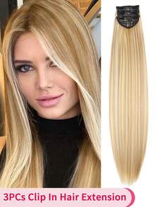 3PCS Clip In Hair Extensions 26 Inch Straight Hair Extensions Clip Ins Natural Black Brown Light Brown Blonde Hair Extensions Full Head Synthetic Hair Pieces Long Wavy Hair Extensions With Invisible Wire & 2 Clips Adjustable Hairpiece Natural Luster For Women Daily Holidays Party And Christmas Music Festival Carnival New Year Gifts Used - Multicolor - View 14