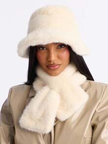 1 Set Women Scarf + Bucket Hat Combo, Warm, Versatile, Fashionable Fuzzy Bucket Hat, Autumn/Winter