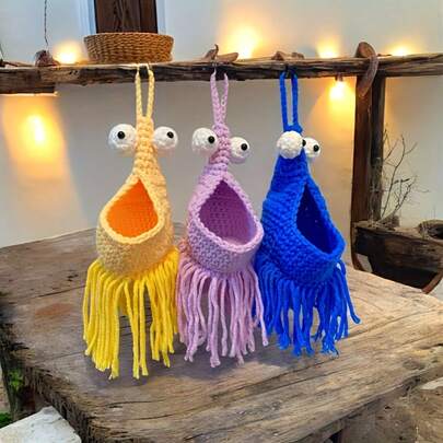 1 buc. Suport pentru ghiveci cu creveți extratereștri, țesut manual - un organizator de depozitare țesut agățat cu un design extraterestru adorabil, excelent pentru decorul casei și expunerea în sufragerie