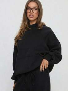 LOVE JOYY High Street Fashion Women Loose Long Sleeve Pullover Hoodie With Angel Wings Rhinestone Decor, Pocket, Blingbling Streetwear, Autumn/WinterY2Y-W- Gras - 黑色 7 - 查看 4