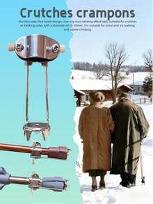 1个拐杖冰爪，不锈钢雪杖冰爪，防滑拐杖配件，适合老年人户外冰雪使用，适用于直径15-30毫米的拐杖和登山杖。