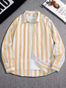 青少年男童休闲条纹长袖翻领衬衫，时尚百搭通勤简约韩版风格