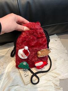 Winter And Autumn Santa Claus Cute Cartoon Red Small Bag For Girls - Knitted Shoulder Bag - Red - View 4