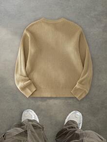 Men's Comfortable Minimalist Button Decor Long Sleeve Crew Neck Sweater, Casual Versatile For Daily Wear, Autumn/Winter