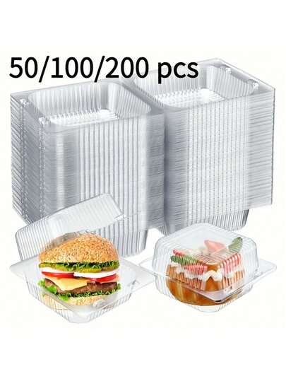 50 sztuk przenośnych, przezroczystych plastikowych pudełek, odpowiednich do ciast, ciast brzoskwiniowych, burgerów, sałatek i innych prostokątnych pudełek, pudełka z przegródkami na roladę szwajcarską, odpowiednie do kuchni, ciast, burgerów, sałatek, hot dogów, frytek i innych pojemników do pakowania żywności