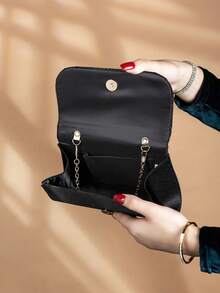 REMANLAND Glamorous Rhinestone Decor Chain Shoulder Bag, Magnetic Closure, Elegant & Fashionable Party Clutch Purse, Suitable For Women's Birthday Party, Charming Evening Events - Black - View 4