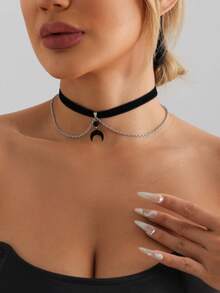 قلادة هلال القمر الأسود المخملي متعددة الاستخدامات قطعة واحدة، مناسبة للرجال والنساء، هدية عيد الميلاد/عيد الميلاد أنيقة - متعدد الألوان - مشاهدة 2