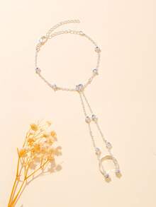 1pc Rhinestone Finger Chain, Personalized Niche Layered Necklace & Bracelet Luxury Jewelry For Women - Geometry - View 6