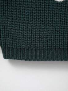 Adorable "Big Sis" Embroidered Floral Knit Sweater For Baby Girl, Soft & Cute, Essential For Sweet Little Ones - Dark Green - View 7