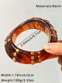 1 pieza Brazalete de estilo barroco vintage con incrustaciones de rhinestone, brazalete de madera con diseño abierto y decoración de remaches de estrella de múltiples elementos - Multicolor - Ver 12