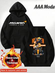 Men's Double-Sided Patterned Hooded Sweatshirt, Simple Daily Style, 100% Polyester Fiber, Comfortable To Wear In Autumn And Winter Seasons, Men's Gift - Black - View 1