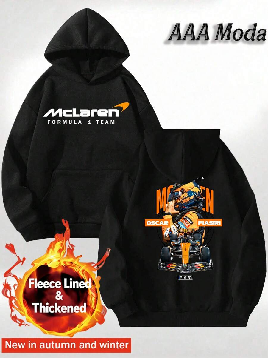 Men's Double-Sided Patterned Hooded Sweatshirt, Simple Daily Style, 100% Polyester Fiber, Comfortable To Wear In Autumn And Winter Seasons, Men's Gift - Black - View 1