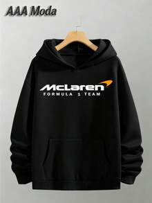 Men's Double-Sided Patterned Hooded Sweatshirt, Simple Daily Style, 100% Polyester Fiber, Comfortable To Wear In Autumn And Winter Seasons, Men's Gift - Black - View 3