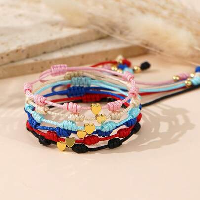 1PC Bohemian Minimal Copper Bead Bracelet, Heart Shaped Bracelet, Gold Bead Bracelet, Adjustable Color Woven Bracelet, Lucky Bracelet, Stackable Bracelet, Couple Bracelet, Friend Gift, Birthday Gift, Friend Gift, Sisters Bracelet, Family Gift, Valentine's Day Gift, Christmas Gift