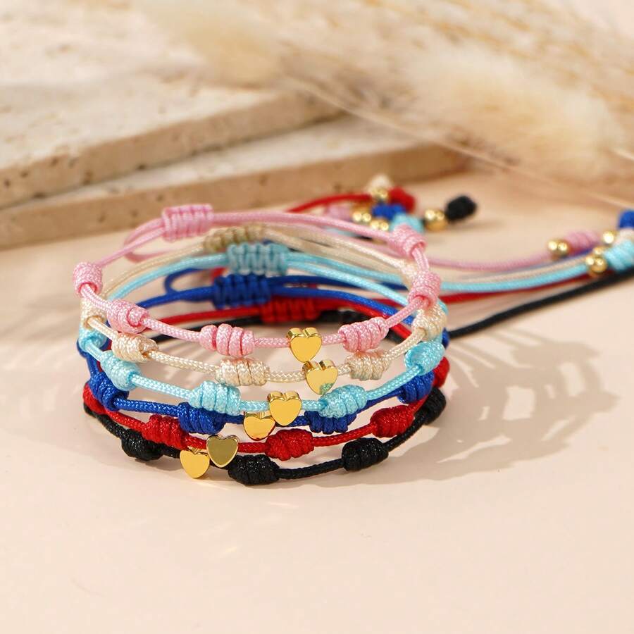 1 chiếc vòng tay hạt đồng phong cách Bohemian tối giản, vòng tay hình trái tim, vòng tay hạt vàng, vòng tay dệt nhiều màu có thể điều chỉnh, vòng tay may mắn, vòng tay đeo nhiều lớp, vòng tay đôi, quà tặng bạn bè, quà sinh nhật, quà tặng chị em gái, quà tặng gia đình, quà tặng ngày Valentine, quà Giáng sinh. - Nhiều màu - Trái tim - Xem 1