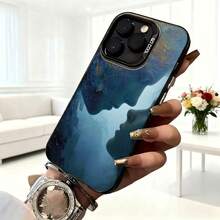 Cubierta de telefono con diseño de perfil femenino azul oscuro con estrellas y texto SO COOL para uso diario en cafeterias - Negro - Ver 6