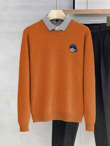 ALTZTAR 男士刺绣小男孩图案圆领长袖毛衣 - 橘色 - 查看 3