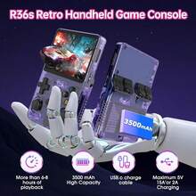 R36S Retro Handheld Game Console, 3.5 Inch IPS Screen, 64GB Memory, Over 30,000 Games, Based On LINXU Open Source ARKOS, 3500mAh Battery (Dark Blue) - Purple - View 6