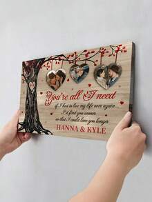 1pc Personalized Customized Photo Tree Hanging Painting, Personalized Tree Branch Love Photo Frame Wall Decoration, Customized Couple Name Wood Grain Mural, Customized Text Photo Decoration Painting, Couple Romantic Anniversary Gift, Valentine'S Day Wedding Anniversary Gift, Customized Gift - Multicolor - View 3