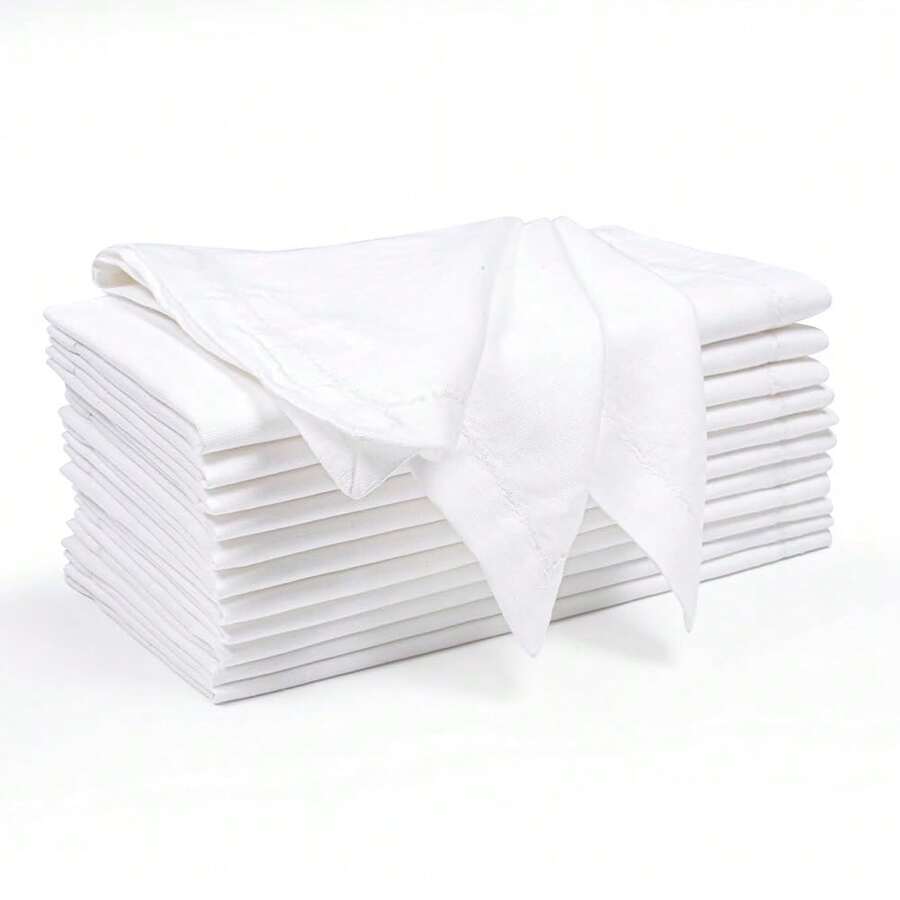 White Napkins Set Of 12 Cotton Flax Dinner Napkins Best For Cocktail Party And Everyday Use With Plain 18X18 - Washable Napkin,18inchx18inch(Setof1),WhiteWhite - 白色白色 - 查看 1