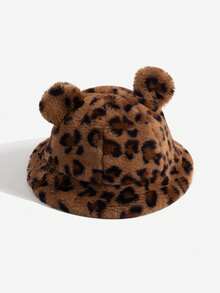 1pc Infant Solid Color Cute Bear Ear Thick Fleece Windproof Warm Bucket Hat, Versatile For Boys & Girls, Winter - 1PC - View 13