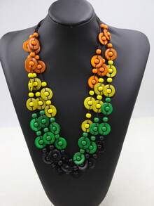 1件手工波西米亚风混色椰壳木珠项链，夏季海滩饰品，适合女性和情侣佩戴