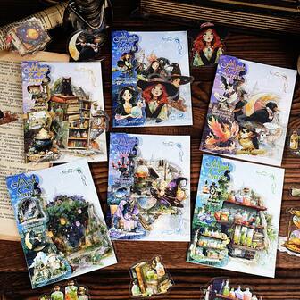  מדבקות עמידות למים של Etori Life Magic Treasure Series בסגנון רטרו של ילדה קסומה עם דוגמא לחיות מחמד לקישוט מחשבים ניידים, כיסויי טלפון, מזוודות, אלבומי ספרים, מסיבות וינטג', יצירות אמנות עשה זאת בעצמך, מתנות קטנות, מדבקות לילדים, קישוט כתיבה לתלמידים