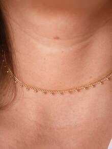 1pc 35+5cm 18K Gold Plated Pearl Chain Necklace, Minimalist Ultra-Thin Gold Plated Satellite Chain Necklace, Elegant Wedding Jewelry, Stackable, For Women - Gold - View 2