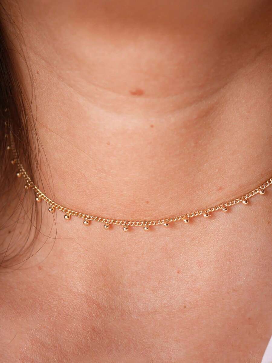 1pc 35+5cm 18K Gold Plated Pearl Chain Necklace, Minimalist Ultra-Thin Gold Plated Satellite Chain Necklace, Elegant Wedding Jewelry, Stackable, For Women
