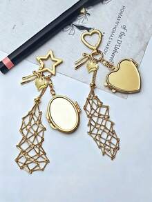 金色不锈钢口红网袋吊坠，金属口红收纳袋挂饰，配有可替换不锈钢网袋，心形和星形装饰口红盒钥匙扣，带迷你镜子，时尚口红及化妆品挂件，手提包和钱包挂饰，便携式化妆配件，适合女性、女孩、爱美人士，也是一份不错的礼物。 - 彩色 - 查看 9