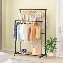 Movable Coat Rack Double Clothes Shelf Simple Rod Clothes Floor-Standing Bedroom Telescopic Floor Hangers Storage Coat Rack - Multicolor - View 1