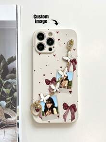 1pc Customizable White TPU Phone Case With Bow Pattern, Shockproof & 1pc White Electroplated Butterfly Bracelet, Customizable Text, Suitable For Anniversary, Valentine's Day, Birthday, Wedding, Mother's Day, Father's Day, Best Friend Gifts, Gifts For Mom/Dad, Boyfriend/Girlfriend, Compatible With Apple/Android Phones - Multicolor - View 4