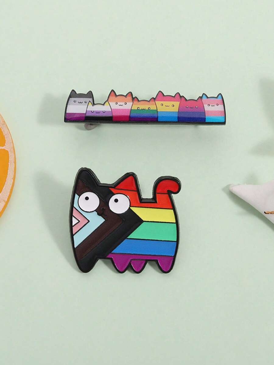 1 Set LGBT Rainbow Pride Cat Enamel Brooch, Cute Kitty Pet Metal Brooch, Backpack Lapel Badge, Accessory Gift For Best Friend - Multicolor - View 1