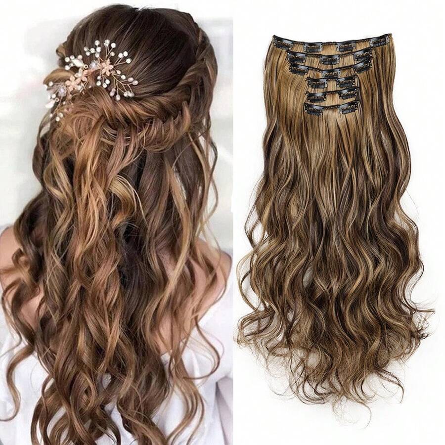6pcs Wig Clips, 16-Clip Long Curly Hair Extensions, Suitable For Daily Wear, Party Costumes, Family Gatherings, Gifts - Multicolor - View 1