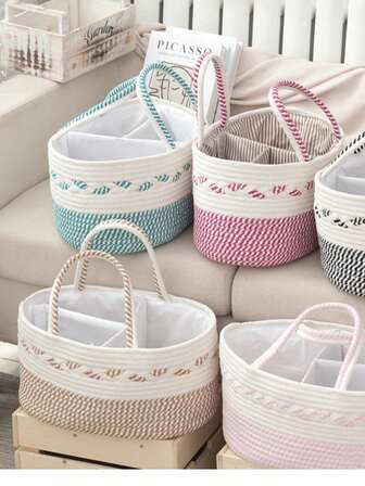 1pc Handmade Woven Diaper Caddy, Large Capacity Mommy Bag, Baby Diaper Storage Organizer Basket