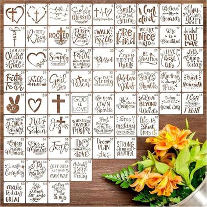 65pcs Reusable Religious Painting Small Templates, 3-Inch Reusable Craft Decorative Templates, Wall Cards, Rock Signs, Coasters, Canvas Home Decor Templates (Bible Verses)