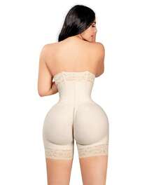 High-Waisted Shaping Shorts With Buttock Lifting Function And Lace Trim. - Apricot - View 8